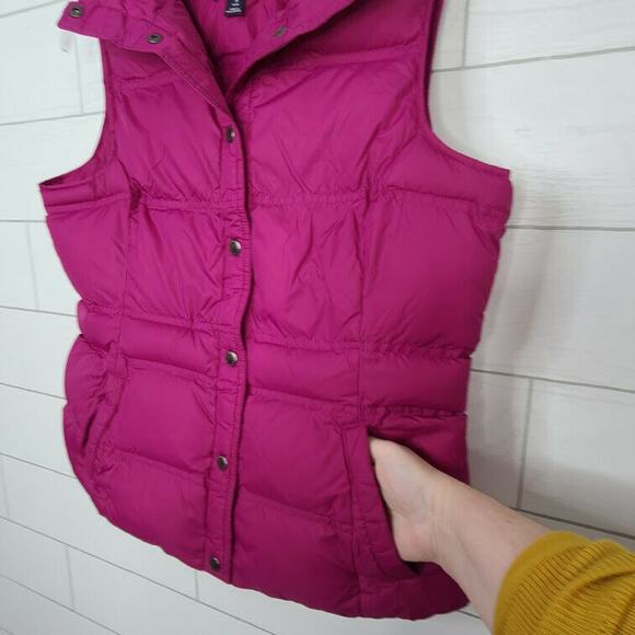 Lands End Puffer Vest Down Feathers Pink Magenta Small Sleeveless Jacket Pockets - Picture 5 of 11